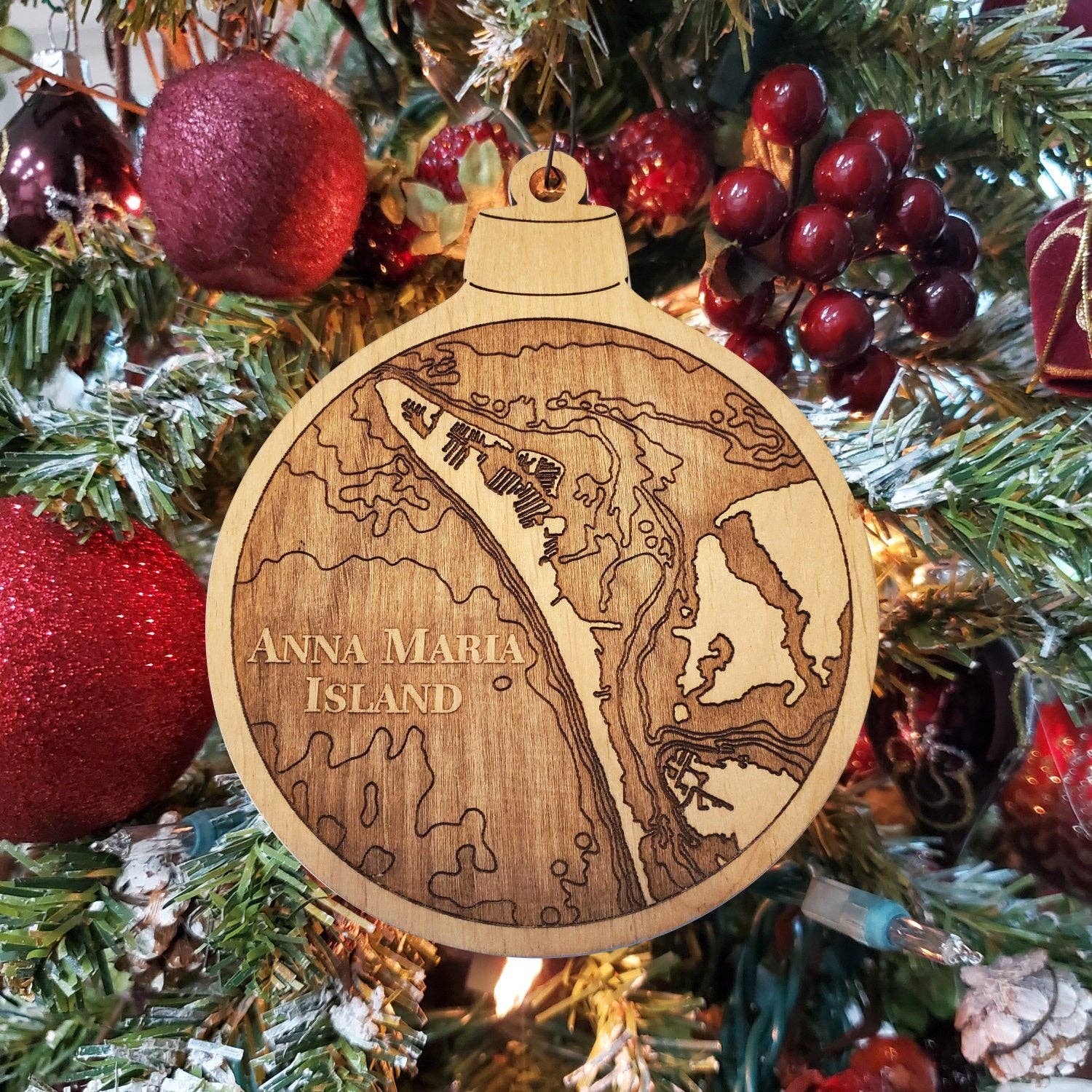Wood Fishing Net Holiday Christmas Ornament Real Wood with stiched net Wood Fishing Net Holiday Christmas Ornament Real Wood with stiched net